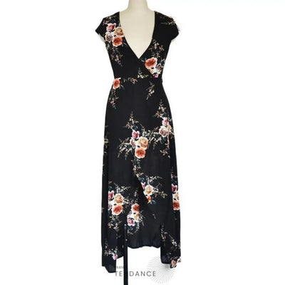 Longue Robe D’été Col En v Motifs Floraux | France-Tendance