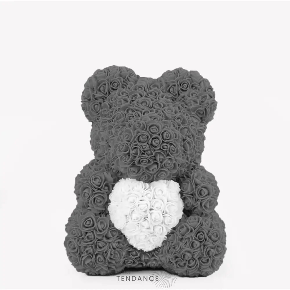 Ours En Roses Avec Coeur Gris (40 Cm) | France-Tendance